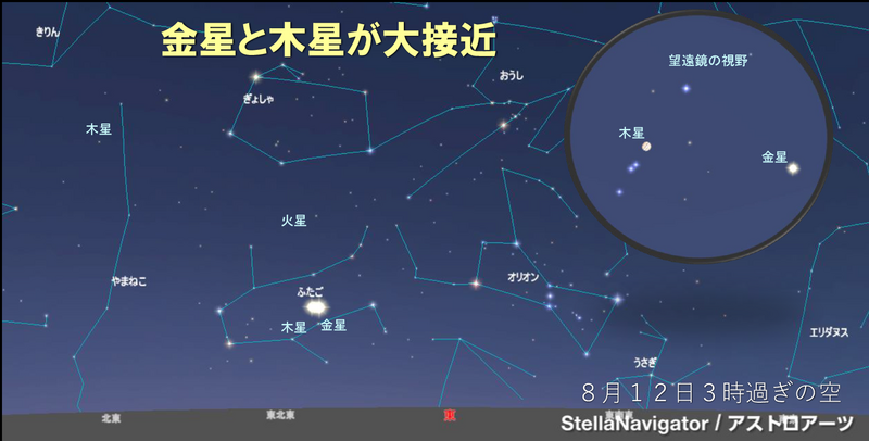 8月12日3時過ぎの空　金星と木星が大接近